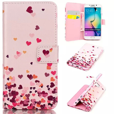 

Pink Heart Design PU Leather Flip Cover Wallet Card Holder Case for SAMSUNG GALAXY S6 Edge