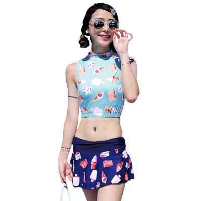 

Qiaohai (QIHAI) 6604-8 children split swimsuit cute high collar small princess Korean three-piece hot spring swimsuit XL