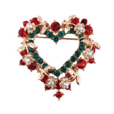 

Crystal Rhinestone Heart Christmas Wreath Brooch Pin Xmas Gift Party Decor