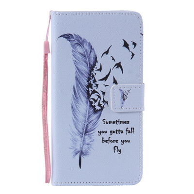 

Blue Feather Design PU Leather Flip Cover Wallet Card Holder Case for SAMSUNG A9