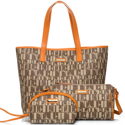 

ELLE her new fashion ladies PVC trend three-piece shoulder bag diagonal package purse large-capacity bag orange