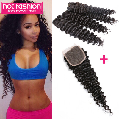 

Hot Selling Malaysian Virgin Hair Deep Wave 3 Bundles With Closure Hot Fashion Malaysian Deep Wave With Closure Free Shipping