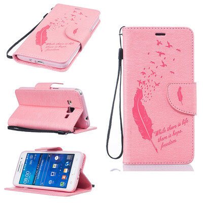 

Pink Feathers and birds Style Embossing Classic Flip Cover with Stand Function and Credit Card Slot for SAMSUNG GALAXY Grand Prime G530