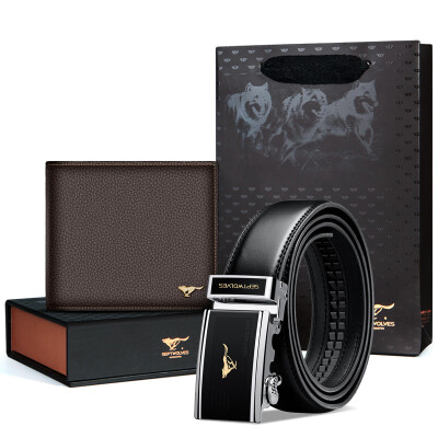 

Seven wolves SEPTWOLVES belt gift box mens belt first layer leather mens short wallet fashion simple suit L7324 black brown