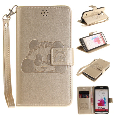 

Gold Panda Style Embossing Classic Flip Cover with Stand Function and Credit Card Slot for LG G3