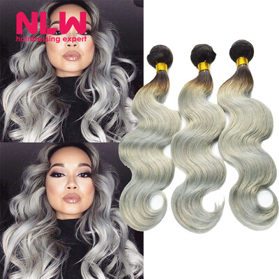 

Human Virgin Hair Ombre Brazilian Body Wave 5 Bundles for Black Women Sew In Weft 8A Top Grade 1B Gray Hair Weave Extension Full