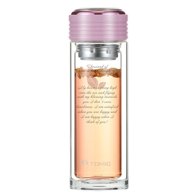 

TOMIC glass double-layer transparent water cup heat-resistant tea tea bubble tea cup 1BSB9510 peach powder