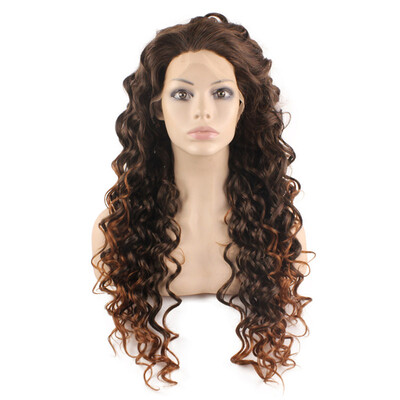 

Long Curly Auburn Tip Brown Two Tone Ombre Lace Front Wig