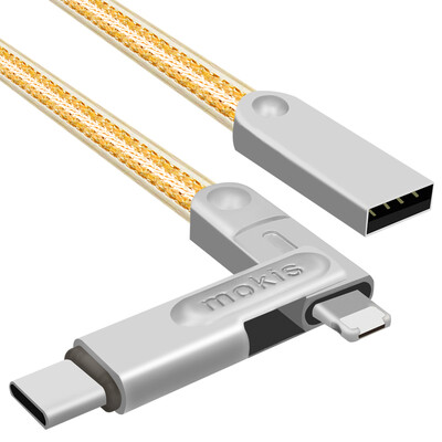

Moxi mokis Zinc alloy three-in-one data cable mobile phone charging line 1 m Tuhao gold Type-C usb Andrews Apple iphone Huawei music millet