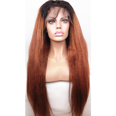 

N.L.W. Brazilian virgin human hair Full lace wigs T1b/33 Ombre color Kinky straight wigs with baby hair for black women