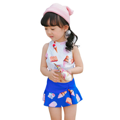 

Qiaohai (QIHAI) 6604-3 children split swimsuit large size cute high collar small princess Korean three-piece hot spring swimwear XXL