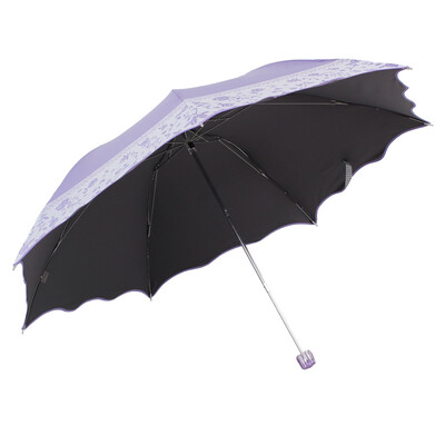 

Paradise Umbrella UPF50 Chunhua Dense Colored Silk Carrier Wavefront Three fold pencils Parade Sun umbrella Light Purple 30066ELCJ