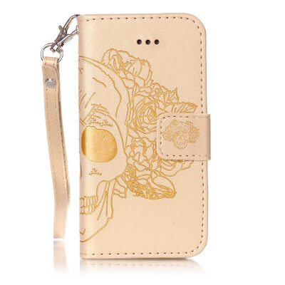 

Golden Skull Design PU Leather Flip Cover Wallet Card Holder Case for IPHONE 7PLUS