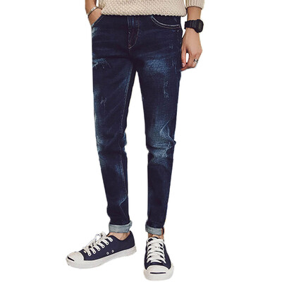 

(MSEK) NZK6015 men's Korean version of Slim jeans men's water wash retro feet pants cowboy pants dark blue 30