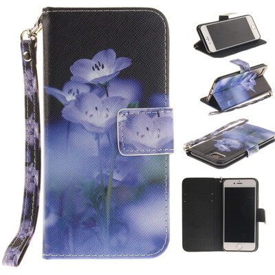 

Blue flower Design PU Leather Flip Cover Wallet Card Holder Case for IPHONE 7