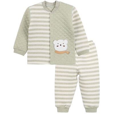 

Xin Song baby color cotton warm cardigan suit neonatal autumn and winter thickening color cotton shirt pants suit natural green polar bear D064D66