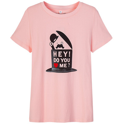 

Semir футболка летняя корейская версия хлопчатобумажной круглой шеи T fun печатная грунтовка рубашка 12216000043 розовый M