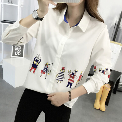 

VIVAHEART Korean fashion simple print fresh casual cartoon hit color lapel long sleeve shirt VWLCCC1653 white