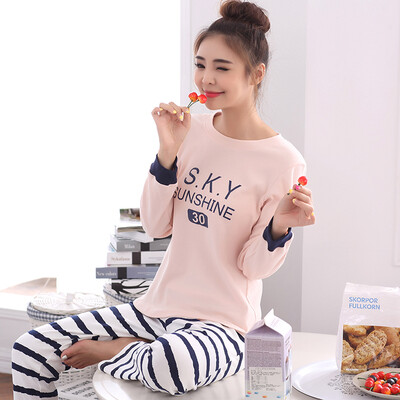 

[Jingdong supermarket] Arctic cashmere Bejirog pajamas women spring knit cotton fashion Korean long-sleeved round neck sets of home clothing set 3579 pink XL