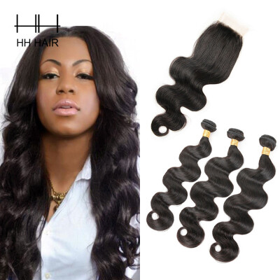 

Malaysian Virgin Hair with Closure Body wave Hair 3 Bundles with 1pc Closure Unprocessed Virgin Human Hair Weft with 1pc 4x4 Inch