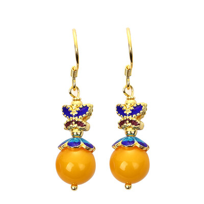 

Ai Hua Shang (HWSA) cloisonne amber amble wax earrings with certificate