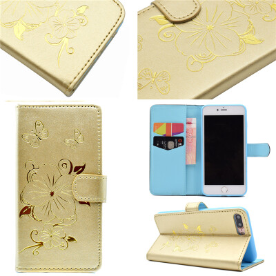 

Gold Hot Stamping Foil Gold Design PU Leather Flip Cover Wallet Card Holder Case for iPhone 7 Plus