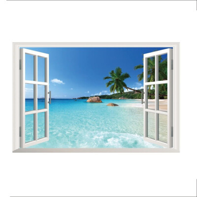 

Beach Resort 3D Window View Removable Wall Sticker Art PVC Decal Decor Mural