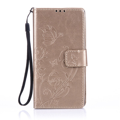 

Gold Flower Design PU Leather Flip Cover Wallet Card Holder Case for SONY Z3MINI
