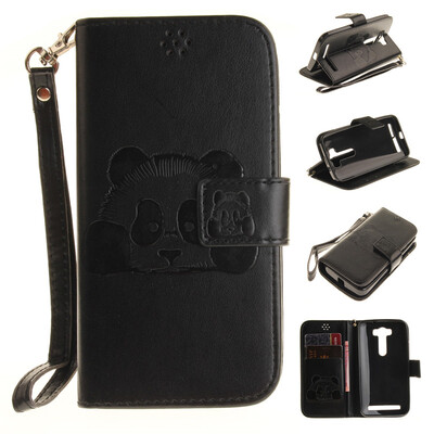 

Black Panda Style Embossing Classic Flip Cover with Stand Function and Credit Card Slot for ASUS ZenFone 2 Laser ZE500KL