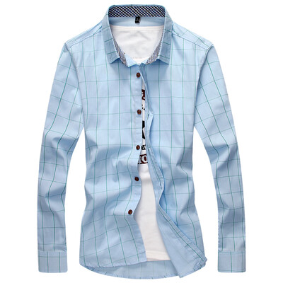 

Мужская рубашка GEEDO Slim Plaid Дикая корейская рубашка DJ252 Blue 5XL