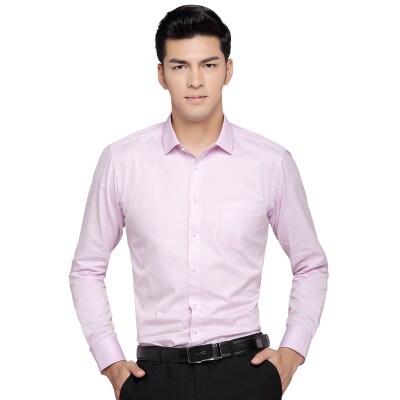 

Red beans Hodo men business dress is simple simple color Slim men long sleeve shirt P09 pink 42