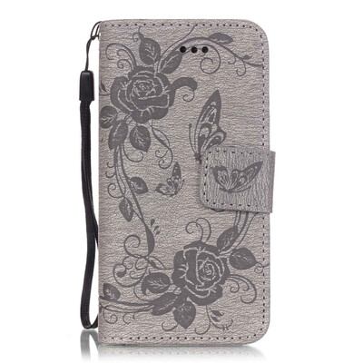 

Gray Butterfly PU Leather Flip Cover Wallet Card Holder Case for IPHONE 5