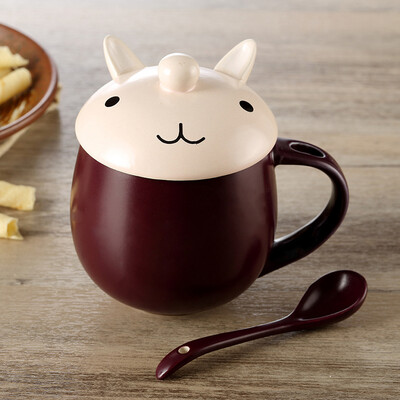 

Beisi Si Meng series of creative cartoon color ceramic mug with a belt spoon rabbit