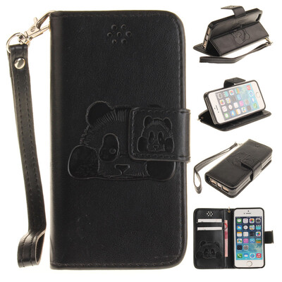

Black Panda Style Embossing Classic Flip Cover with Stand Function and Credit Card Slot for IPHONE 5/5S/5SE
