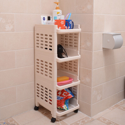 

【Jingdong Supermarket】 Baicao Park Thicker Bathroom Shelf Toilet Storage Shelf Bathroom Corner Four-story Trolley Narrow Shelf Ivory