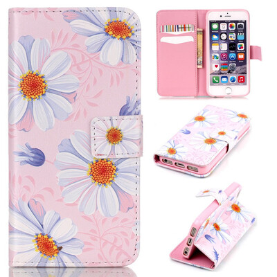 

Pink Flower Design PU Leather Flip Cover Wallet Card Holder Case for IPHONE 5