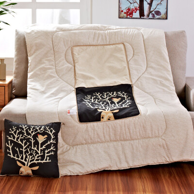 

Jiuzhou deer pillow was home textile linen style multi-functional dual-use cushions nap quilt summer cool quilt dual-use office sofa car cushions are good to learn cat 110 * 150cm