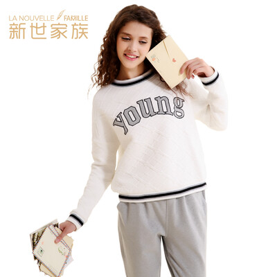 

Jingdong Supermarket New Century family pajamas 2017 spring new long-sleeved cotton casual home service suit XB57091 white M