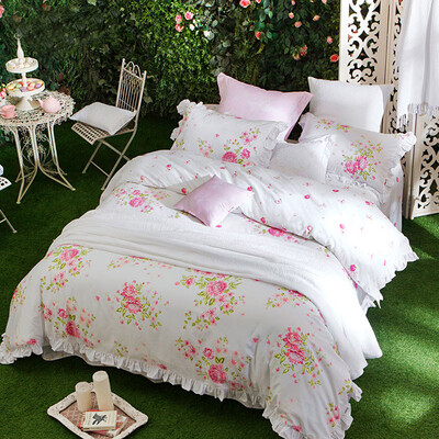 

(Dohia) Комплект постельных принадлежностей Хлопок Twill Печатные листы Four Piece 1.5m Bed Tours Garden 200x230cm