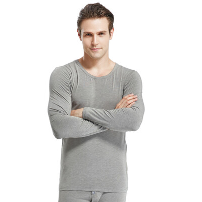 

Modal mens round neck Qiuyi Qiuku men&women de velvet high elastic fever base thermal underwear set hemp gray L