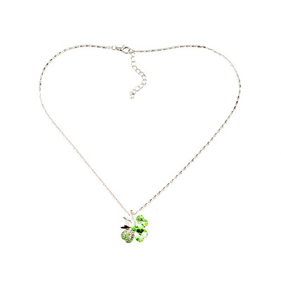 

Sweet Charm Crystal Rhinestone Peach Heart Green Four Leaf Pendant Necklace