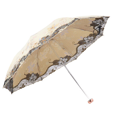 

Paradise umbrella Jinling fairy super sunscreen three fold ultra - light embroidered umbrella sun umbrella beige 33043E