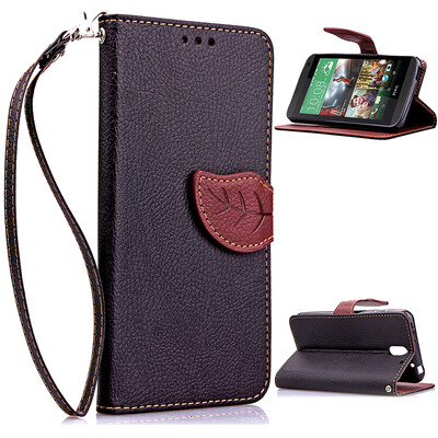 

Black Design PU Leather Flip Cover Wallet Card Holder Case for HTC Desire 610
