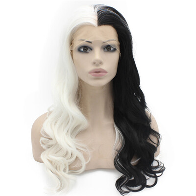 

Iwona Synthetic Hair Lace Front Long Wavy White Black Two Tone Wig