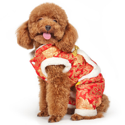 

Huapeng Pet hoopet dog clothes autumn&winter puppies than bear VIP teddy clothes double thick four feet Tangzhuang red S