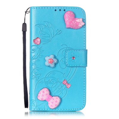 

Blue Flower Design PU Leather Flip Cover Wallet Card Holder Case for MOTO E2