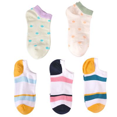 

Jingdong supermarket Bao Na Si BONAS B1507 Korean version of the spring&summer thin section of the shallow socks Ms cotton socks 5 pairs of mixed color