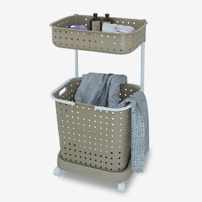 

Handsome multi-layer dirty clothes basket Japanese-style plastic pulley laundry clothes dirty clothes bathroom storage basket shelves dirty clothes baskets brown three-tier SL1667W