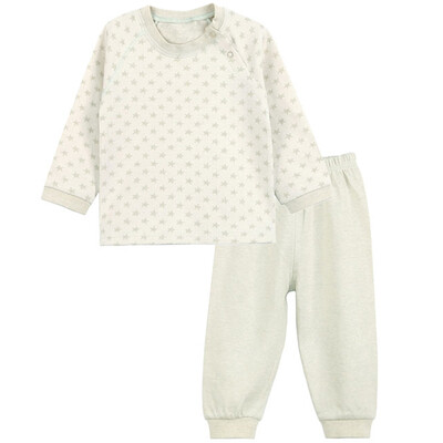 

Xin Song baby jacquard color cotton home clothing suit newborn spring and autumn color cotton underwear shirt pants suit natural green C278D90
