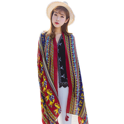 

【Jingdong Supermarket】 Meng Si Ke (MSEK) WWJ160767 Ms. scarf national wind elephant pattern air conditioning room shawl fringed scarf warm red elephant